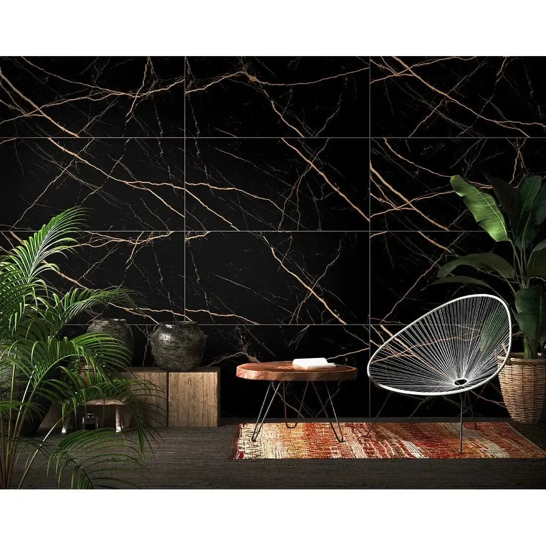 Atlas Black & Gold 60x60 cm Polished Porcelain Tile £19.99 sq.m DS