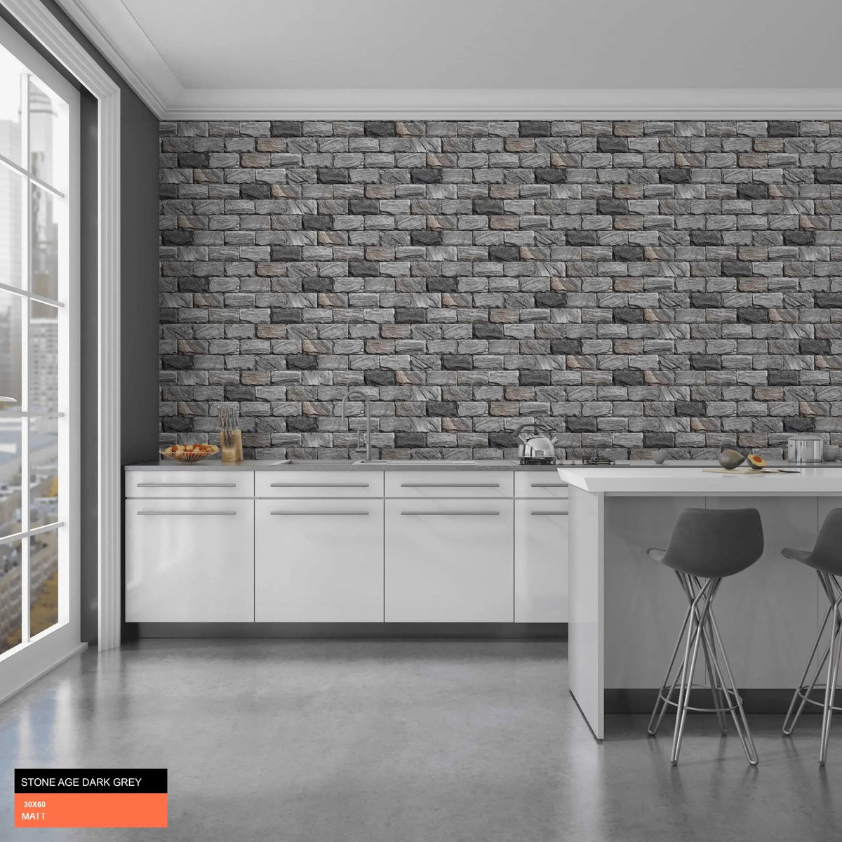 STONE AGE D.GREY 30x60 cm Ceramic Wall Tile from £15.99 sq.m CANO