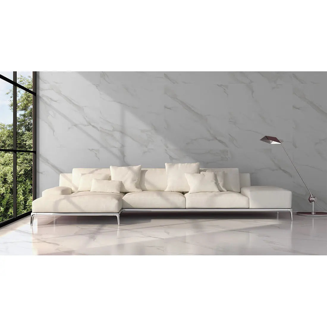 Carrara White 120x120 cm Large Polished Porcelain Tiles. from £39.99 sq.m Arts