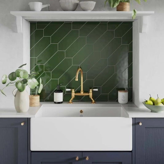Cast Bottle Green Glazed Ceramic Wall Tile 100x300 mm £54.99 sq.m Vero
