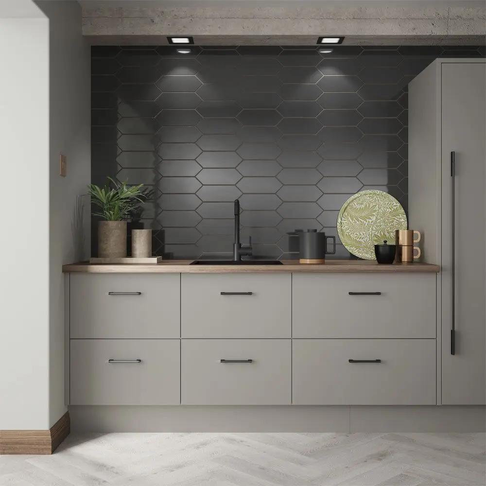Cast Charcoal Glazed Ceramic Wall Tile 100x300 mm £54.99 sq.m Vero