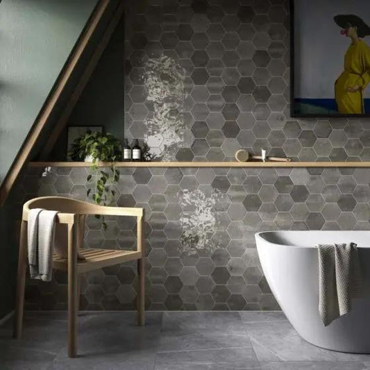Hope Ash Hexagon Gloss Ceramic Wall 150x173 mm - £49.99 sq.m Vero