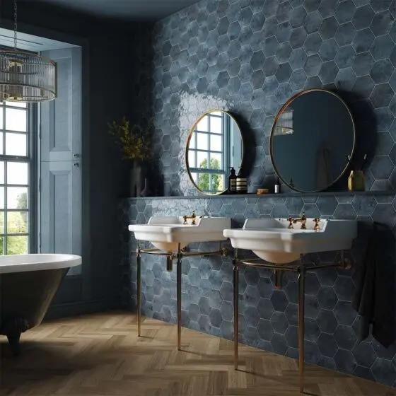 Hope Blue Hexagon Gloss Ceramic Wall 150x173 mm - £49.99 sq.m Vero