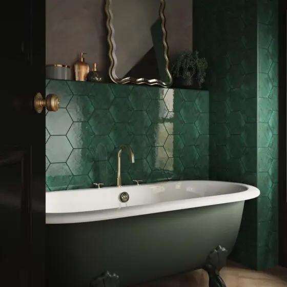 Hope Green Hexagon Gloss Ceramic Wall 150x173 mm - £49.99 sq.m Vero