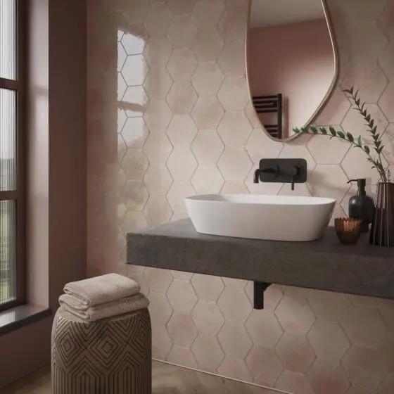 Hope Rose Hexagon Gloss Ceramic Wall 150x173 mm - £49.99 sq.m Vero