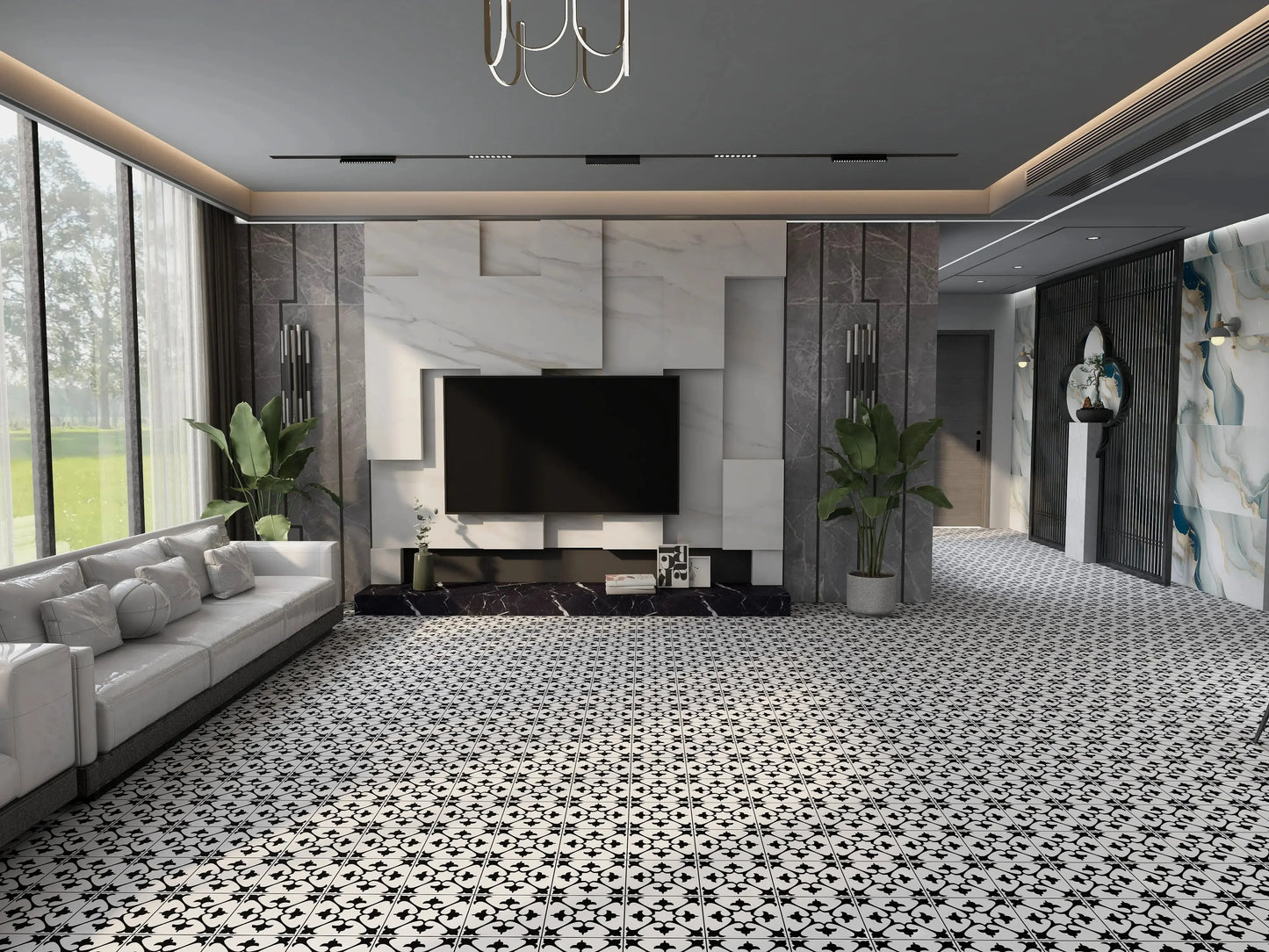 STRATFORD BLACK Patterned Tiles 20x20 Matt Ceramic wall and floor from ONLY £27.99 sq.m -Vivido-tiles-uk
