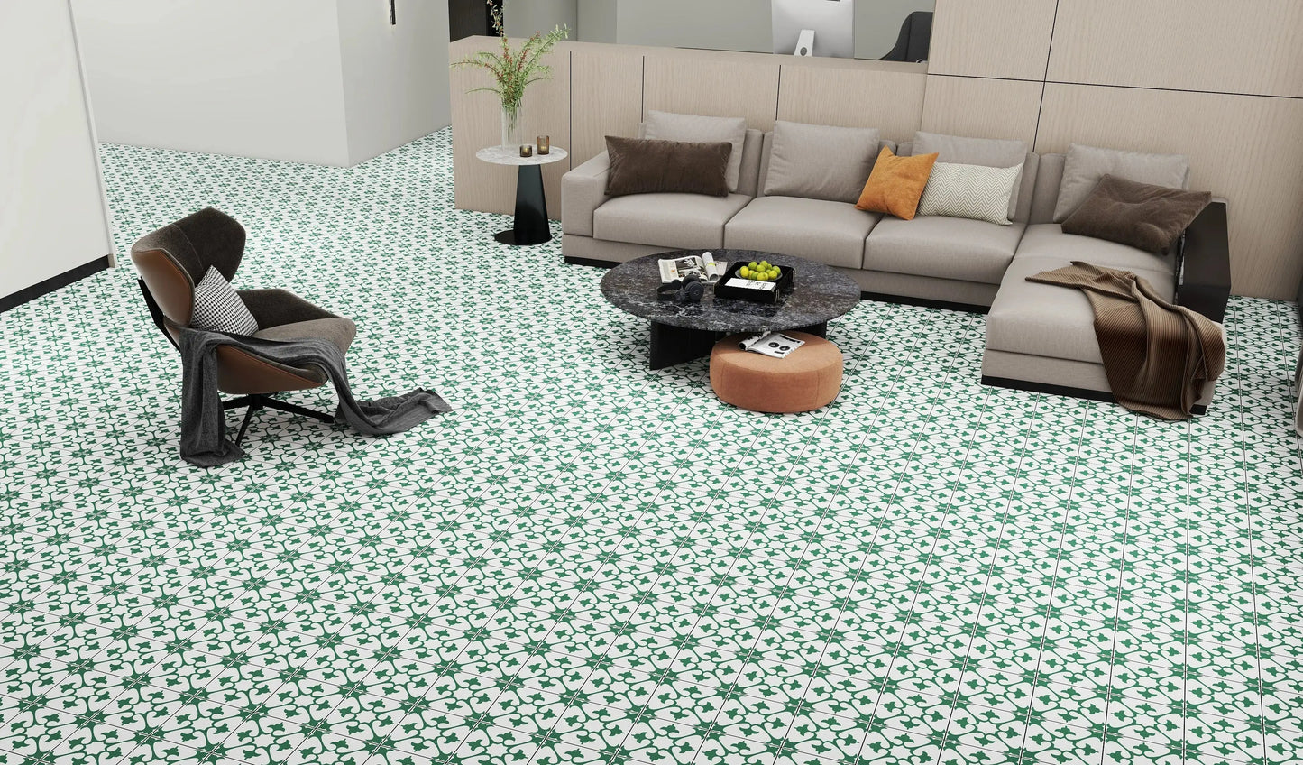 STRATFORD GREEN Patterned Tiles 20x20 Matt Ceramic wall and floor from ONLY £27.99 sq.m -Vivido-tiles-uk