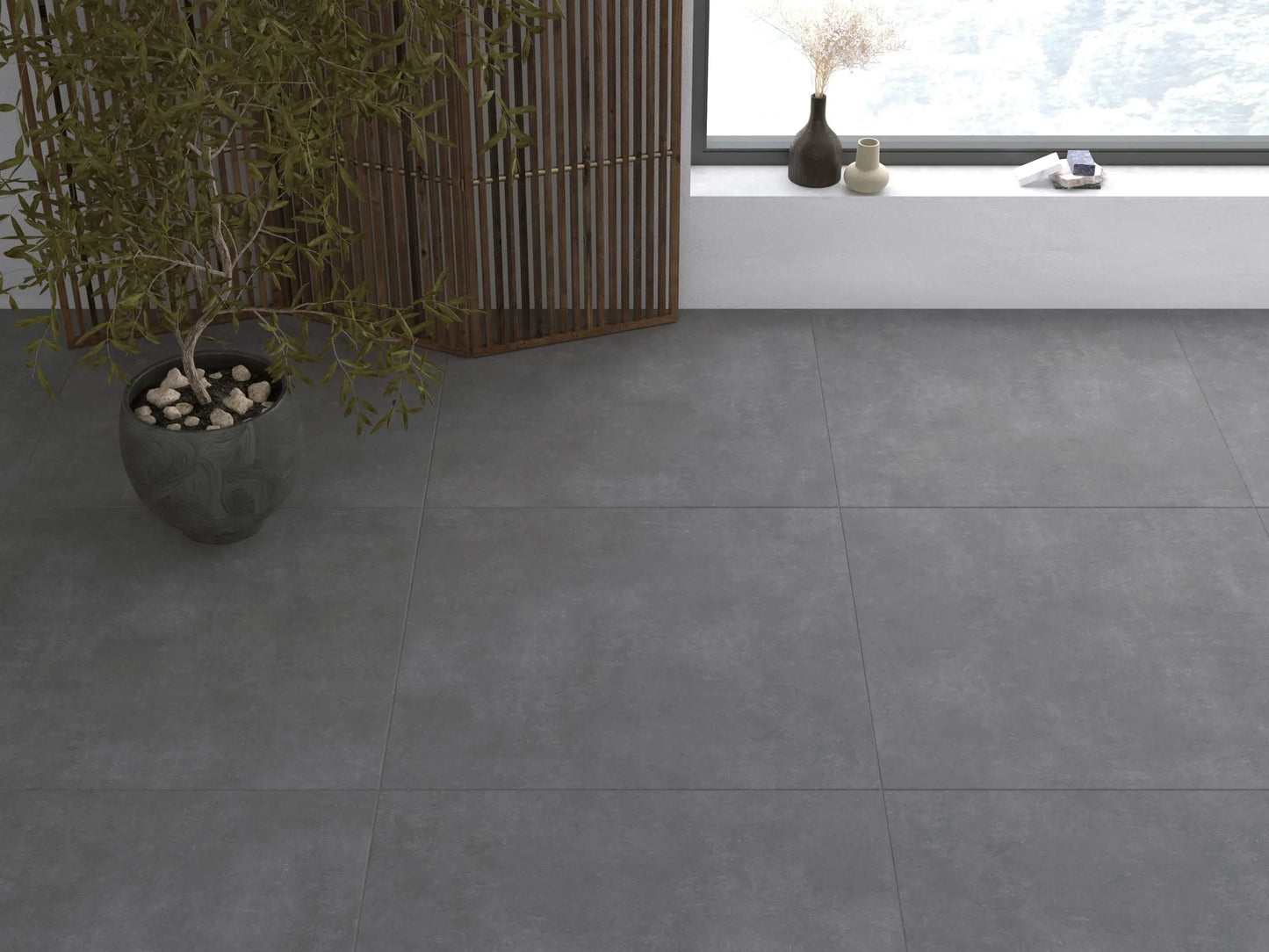 Siman Anthracite 100x100 cm concrete effect porcelain tiles from £32.99 sq.m Bien