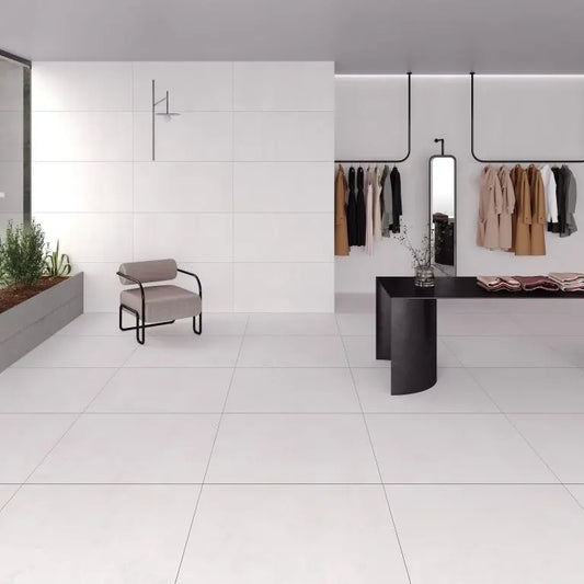 Siman white 80x80 cm concrete effect porcelain tiles from £32.99 sq.m Bien