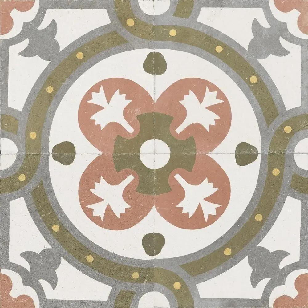 Spanish Zayda sage multi Matt Vitrified Ceramic patterned tiles 450x450mm £49.99 Vero