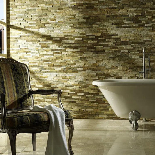 Splitface Oyster Natural stone cladding 10x36 cm feature wall tiles from £75.00 sq.m Vero