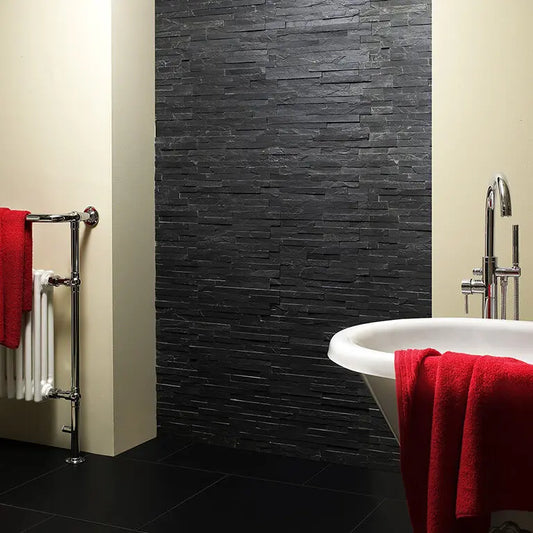 Splitface black matt Natural stone 10x36 cm feature wall tiles from £57.60 sq.m imp