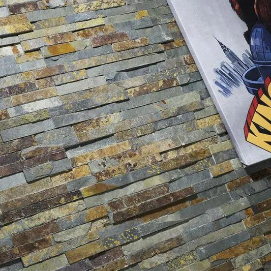 Splitface multi colour matt Natural stone 10x36 cm feature wall tiles from £58.00 sq.m Vero