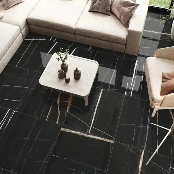 Titanium Black 120x120 cm Large Polished Porcelain Tiles. from £69.99 sq.m vivido-tiles-uk