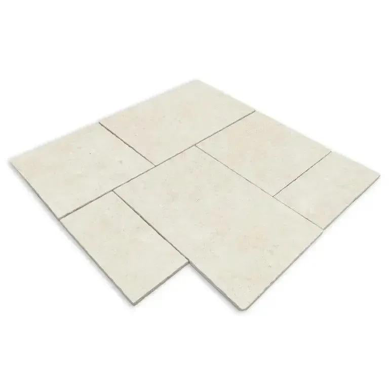 Travertine Beige Mix-Size Outdoor Tumbled Porcelain Patio Pack £37 sq.m vivido-tiles-harrogate