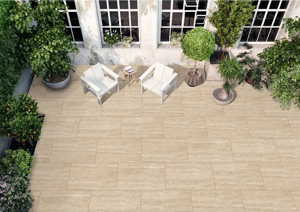 Travertine veincut light 600x900x20mm Outdoor Porcelain Tiles Paving £34.00 sq.m Ds