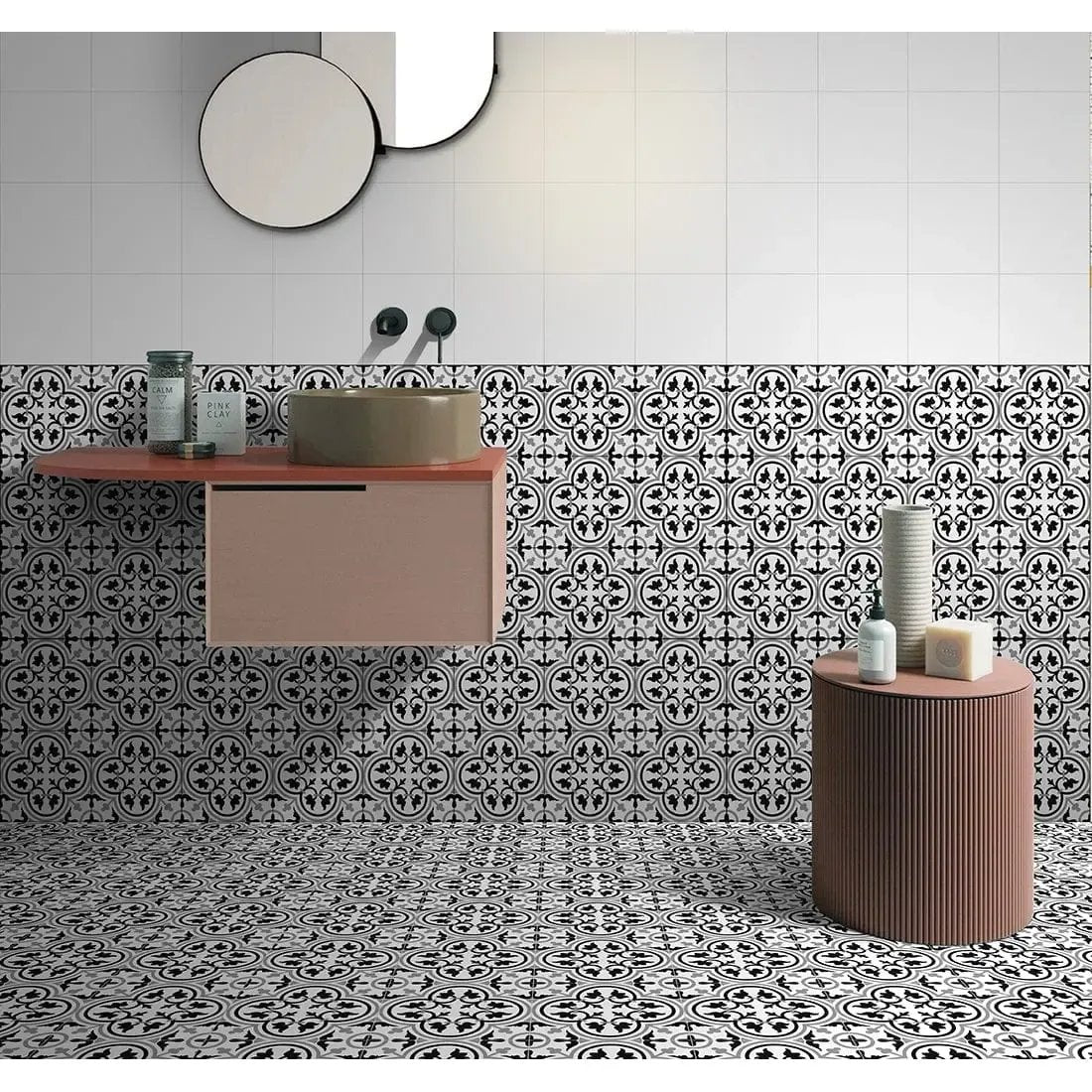 Classic Black Pattern 20x20 Matt Ceramic wall and floor Tile from ONLY £19.99 sq.m DS