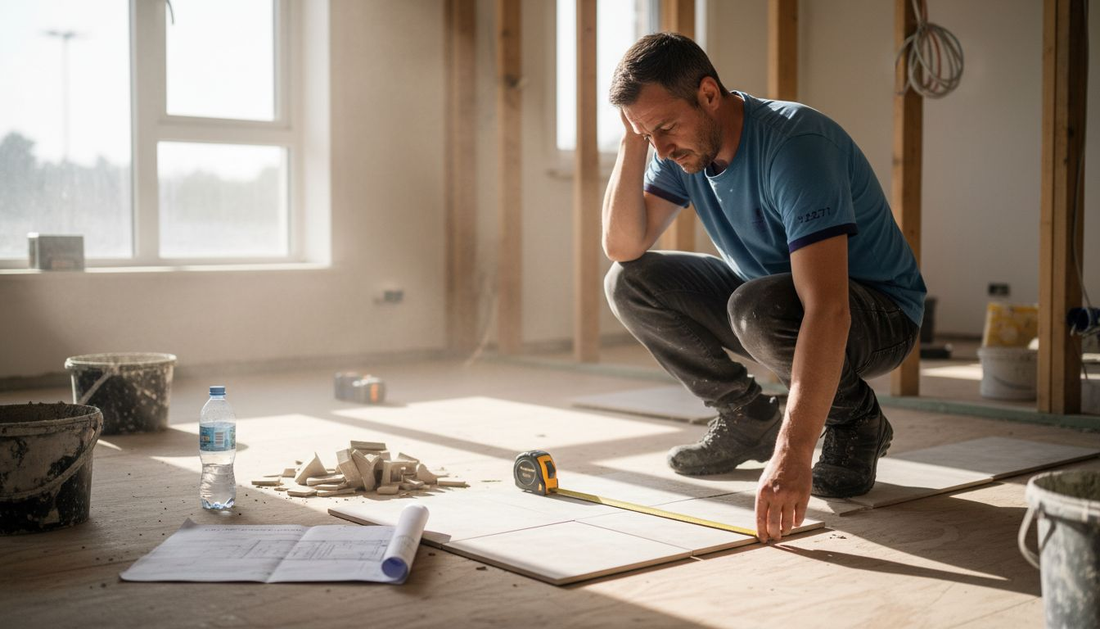 Tile installer checking tile sizes