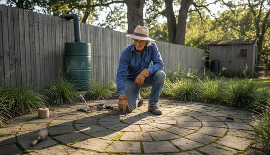 Landscape designer inspects sustainable outdoor tiles