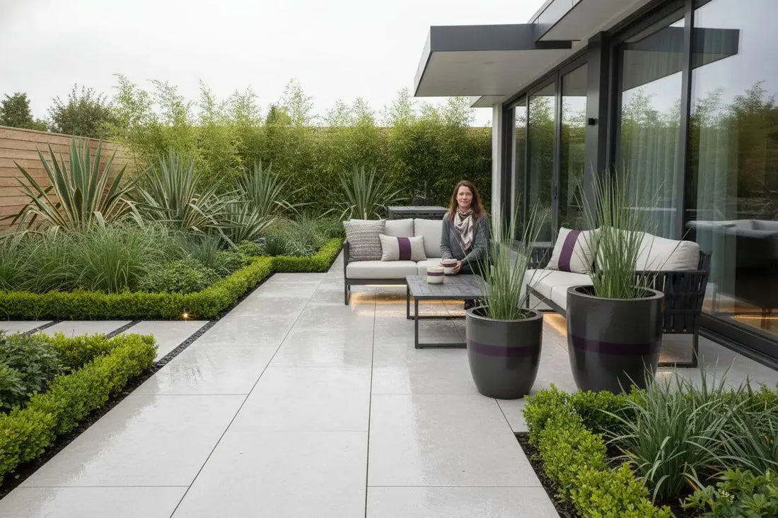 modern outdoor tile patio