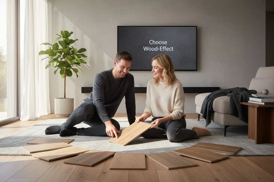 living room wood-effect tiles