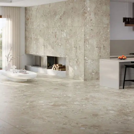 Ama Natural Terrazzo Porcelain 90X90 cm matt Tile. from £44.99 Vero