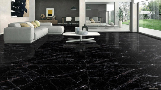 Aquiver black polished 60x120 cm marble effect Porcelain Tiles from £27.99 sq.m Bien