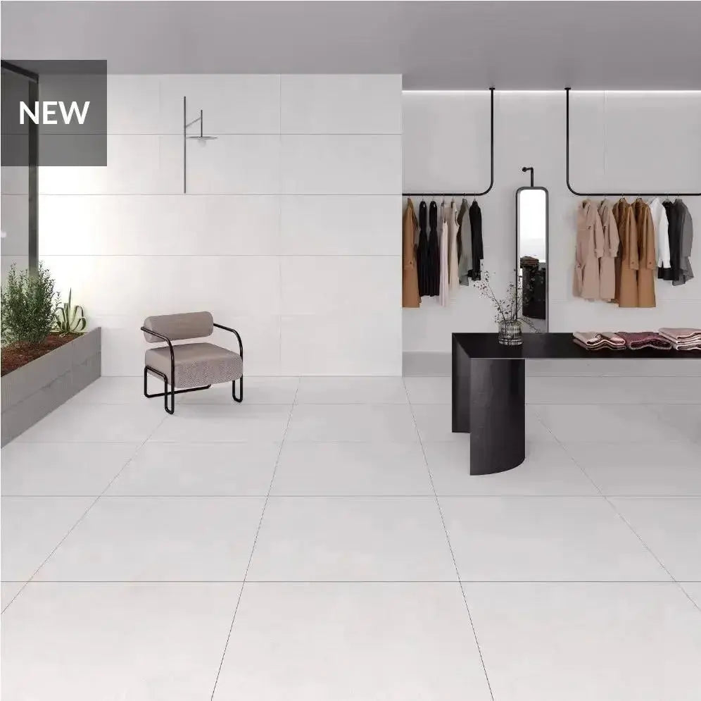Ark white 100x100 cm concrete effect porcelain tiles £39.99 per sq.m vivido-tiles-uk