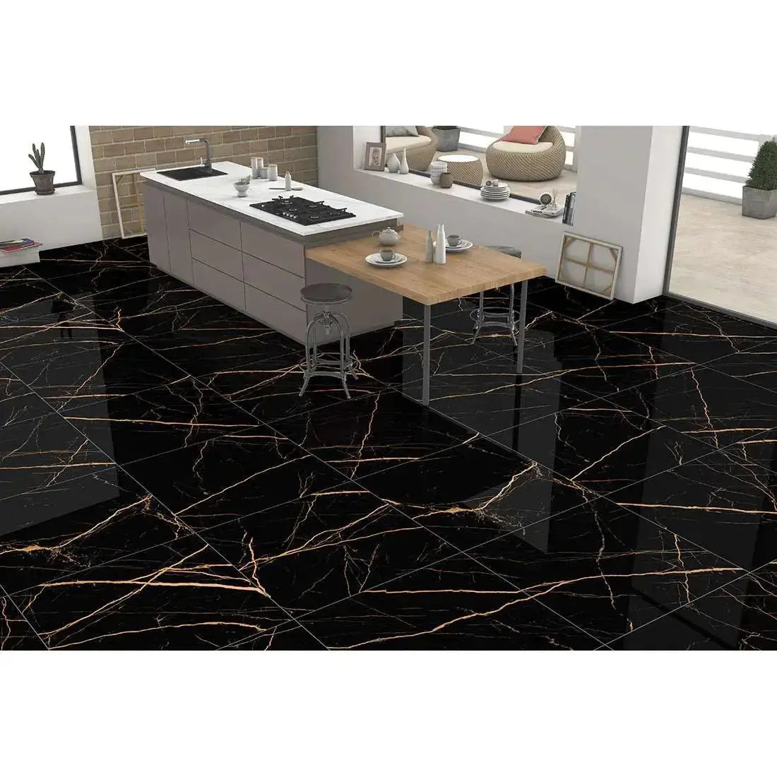 Atlantis Black & Gold 60x120 cm Polished Porcelain Porcelain Tile Vivido Tiles Harrogate 