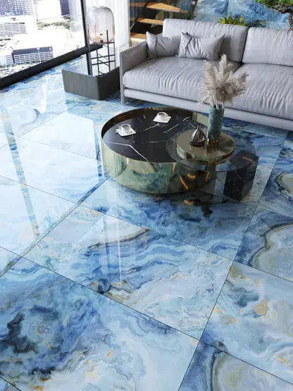 Blue marble polished 60x120 cm marble effect Porcelain Tiles from £27.99 sq.m vivido-tiles-uk