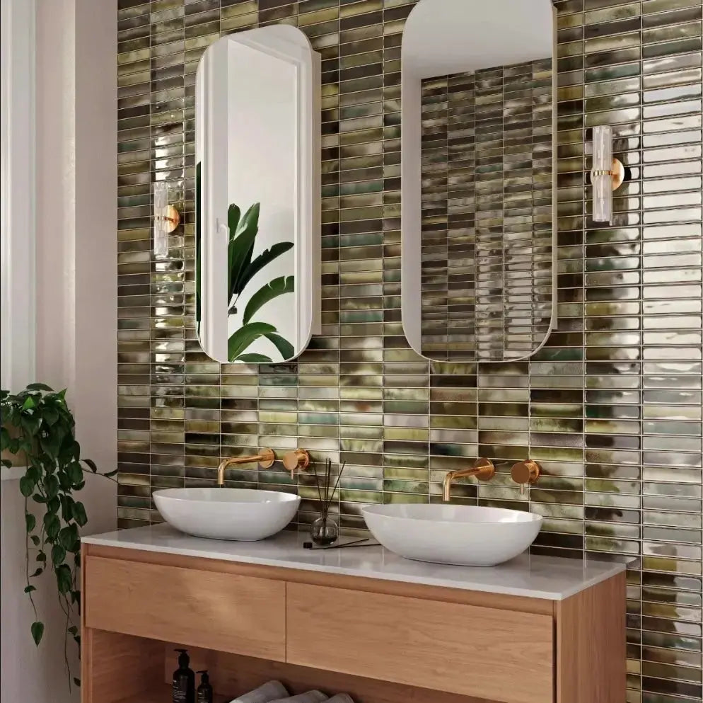 Bor Green  15x30 cm Rustic Feature wall Tiles from £37.99 sq.m vivido-tiles-uk