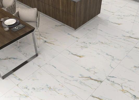 Calcatta Blue Veins polished 60x120 cm marble effect Porcelain Tiles from £34.99 sq.m Arts