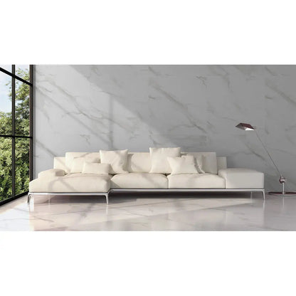 Carrara White 120x120 cm Large Polished Porcelain Tiles. from £39.99 sq.m -Vivido-tiles-uk