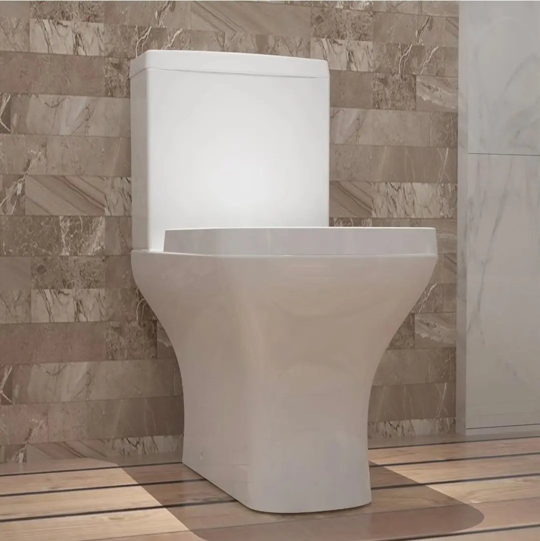 Close Coupled Toilet Square Ceramic White Short Projection Bathroom WC - Vivido Tiles