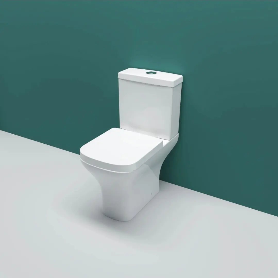 Close Coupled Toilet Square Ceramic White Short Projection Bathroom WC - Vivido Tiles