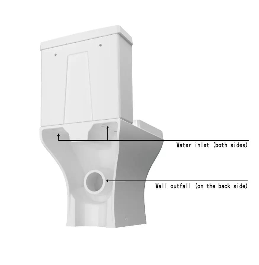Close Coupled Toilet Square Ceramic White Short Projection Bathroom WC - Vivido Tiles