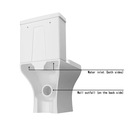 Close Coupled Toilet Square Ceramic White Short Projection Bathroom WC - Vivido Tiles