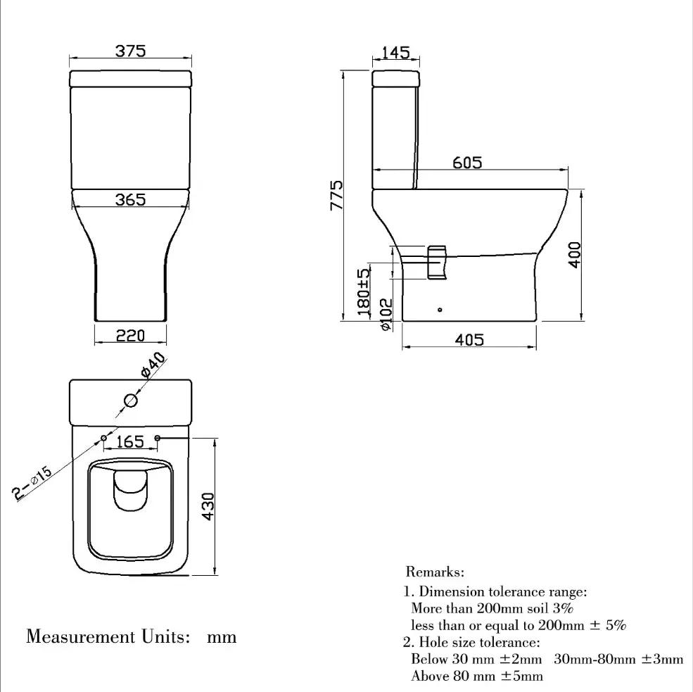 Close Coupled Toilet Square Ceramic White Short Projection Bathroom WC - Vivido Tiles