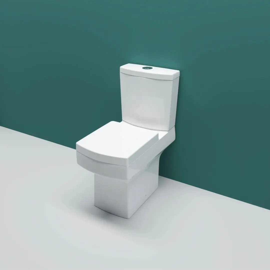 Close Coupled Toilet With White Soft Close Seat Dual Flush Square WC - Vivido Tiles