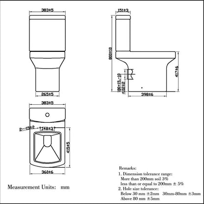 Close Coupled Toilet With White Soft Close Seat Dual Flush Square WC - Vivido Tiles