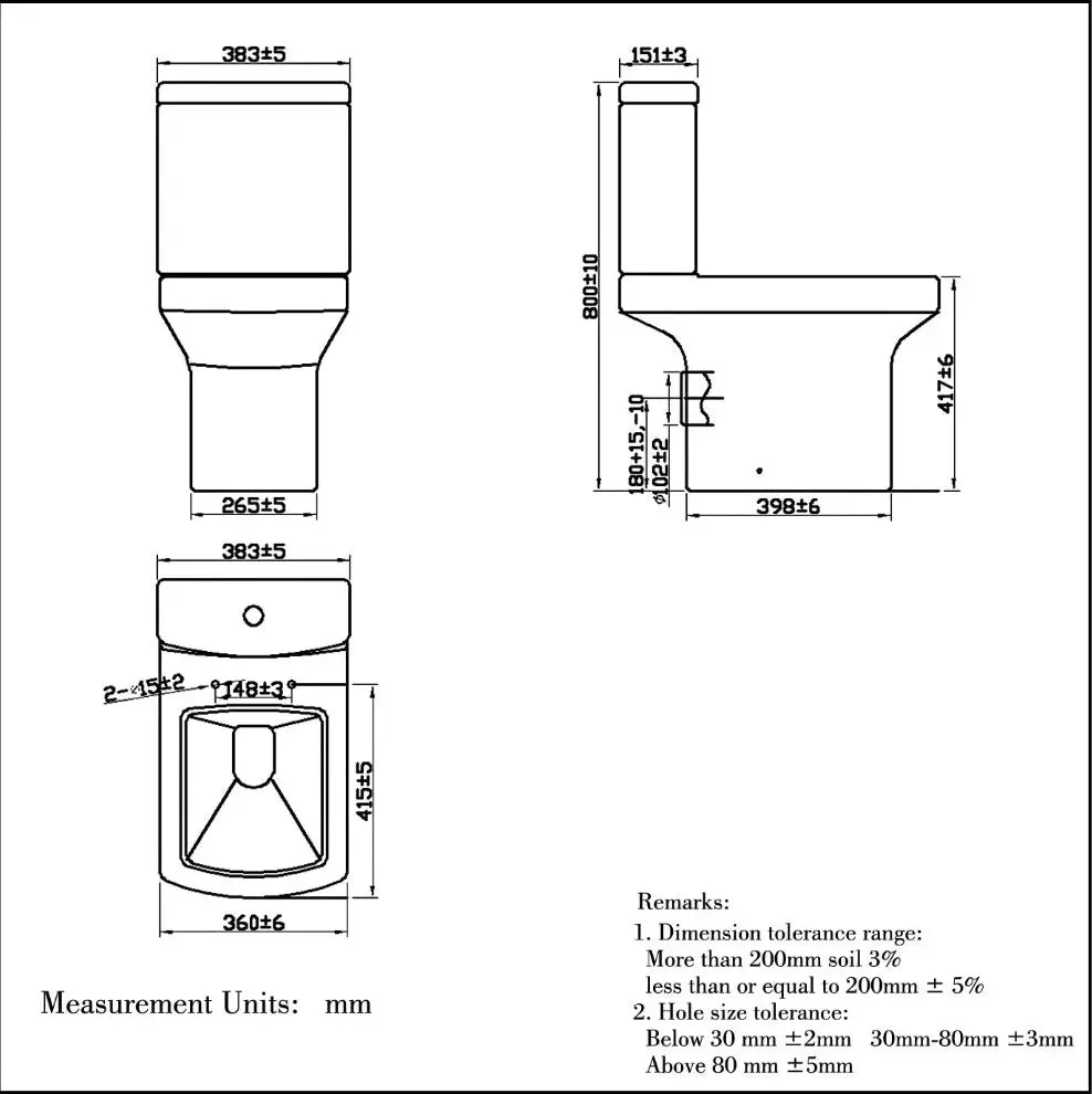 Close Coupled Toilet With White Soft Close Seat Dual Flush Square WC - Vivido Tiles