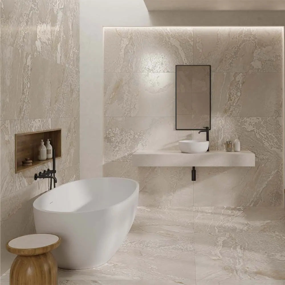Cream Planet 1198x598 mm Semi polished Porcelain wall & Floor Tiles £54.99 sq.m Vero