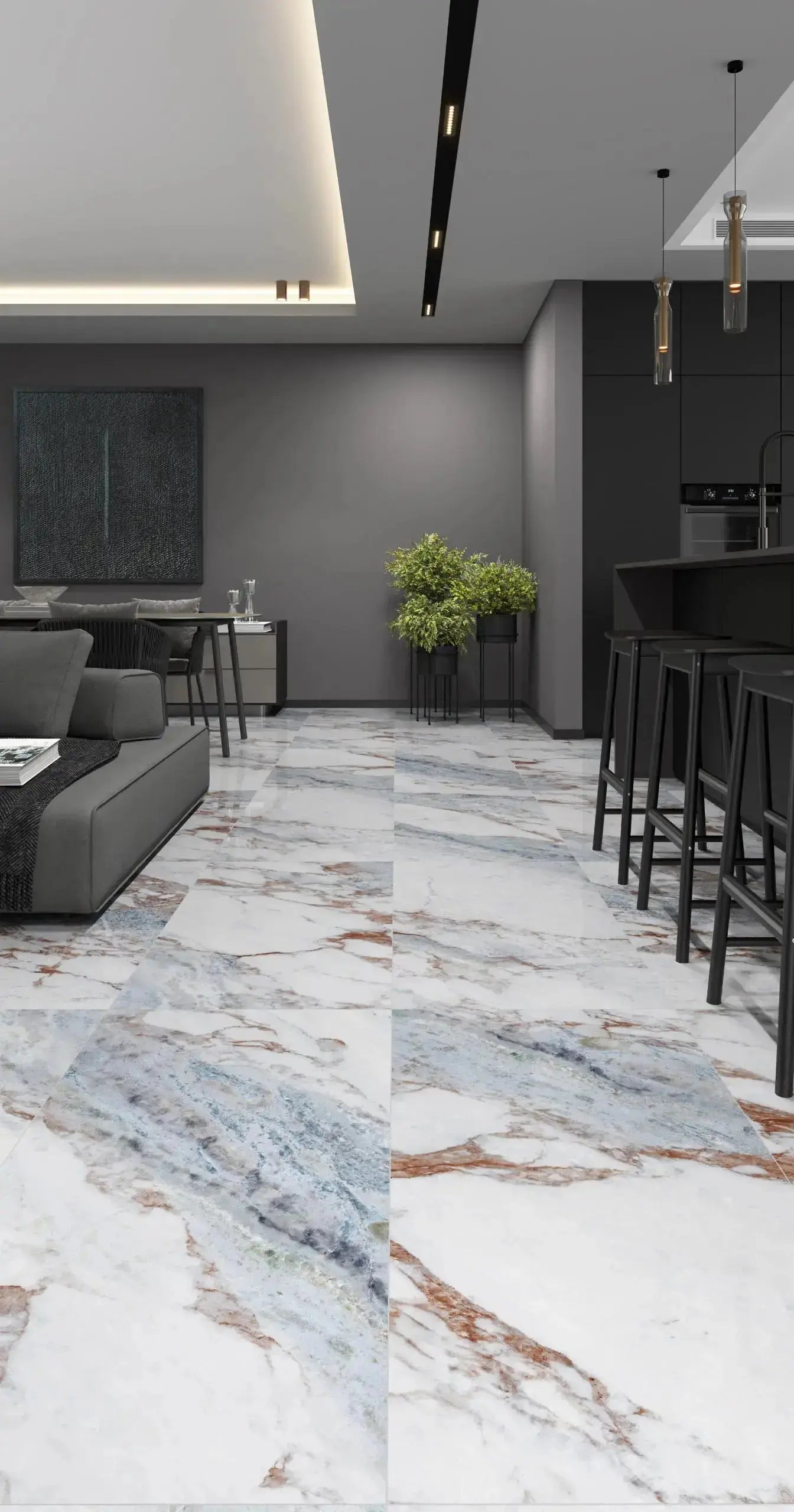 Cruz polished 60x120 cm marble effect Porcelain Tiles from £25.99 sq.m Arts