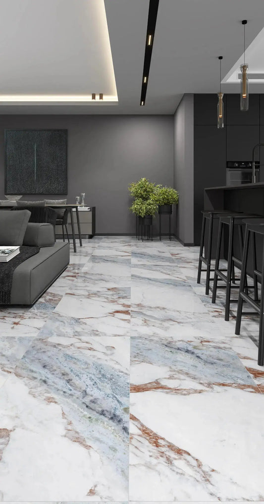 Cruz polished 60x120 cm marble effect Porcelain Tiles from £25.99 sq.m Arts