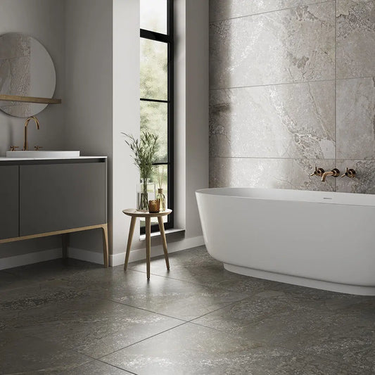 Dark Grey Planet 1198x598 mm Semi polished Porcelain wall & Floor Tiles £54.99 sq.m Vero