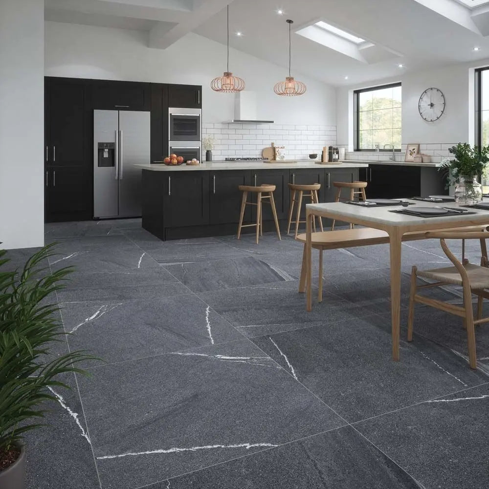 East Anyhracite 100x100 cm marble effect porcelain tiles from £49.99 per sq.m Vero