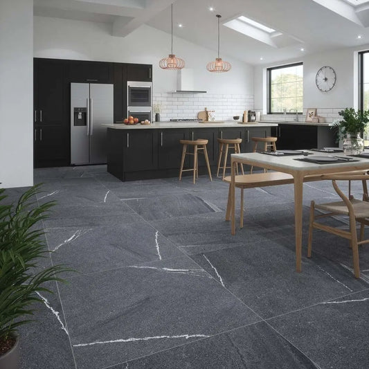 East Anyhracite 100x100 cm marble effect porcelain tiles from £49.99 per sq.m Vero