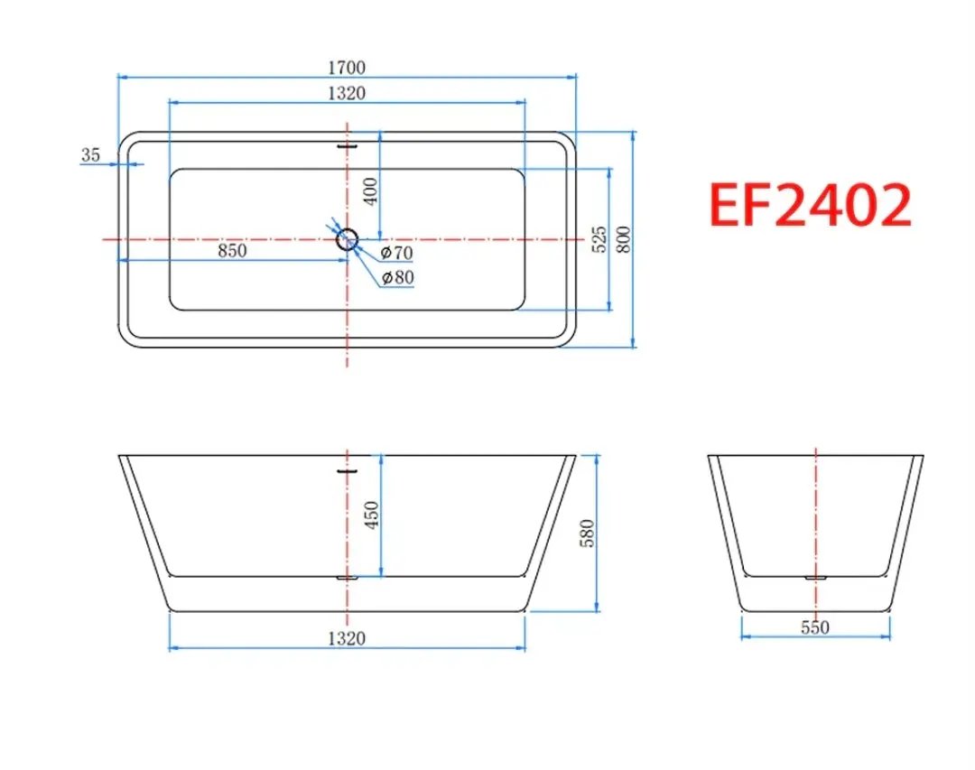 Freestanding Double Ended Bath Tub 1700x800mm Integral Waste & Overflow - Vivido Tiles