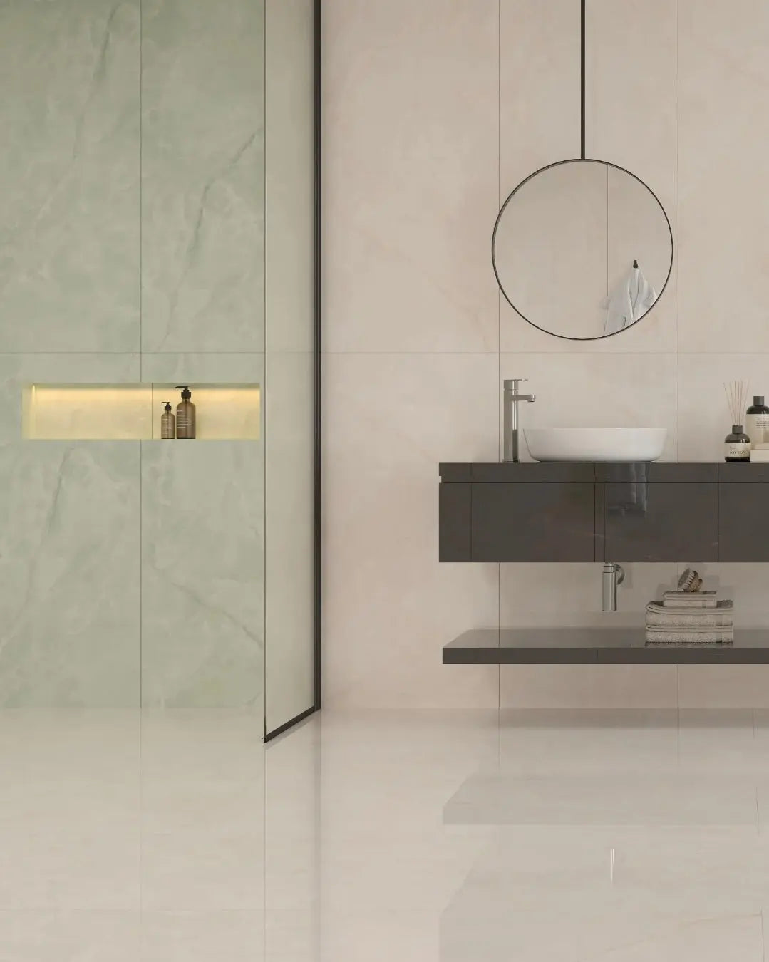 Ginza Verde polished 60x120 cm marble effect Porcelain Tiles from £29.99 sq.m TS