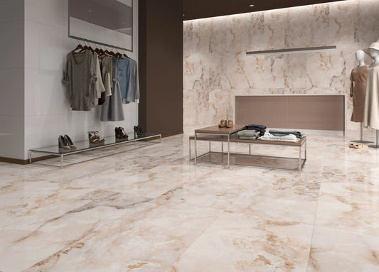 Granelle Pink polished 60x120 cm marble effect Porcelain Tiles from £25.99 sq.m Arts